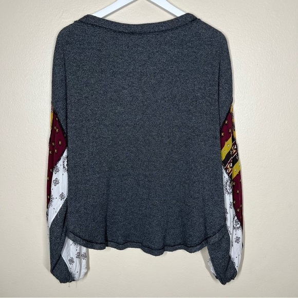 Free People Blossom Thermal Sweater Top in Paisley Floral Gray Size Small Boho - Picture 5 of 8